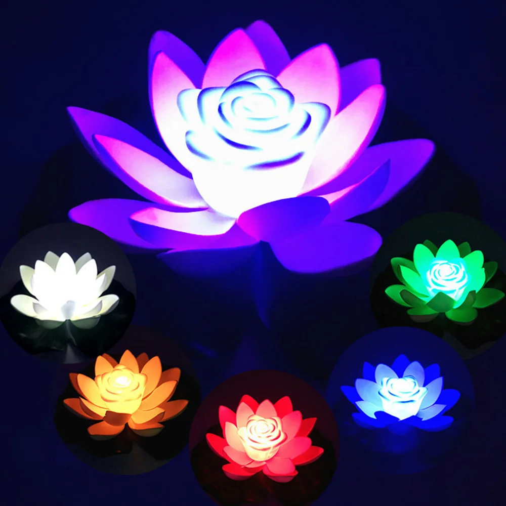 Battery Powered Floating Lotus Light Artificial Flower Night Light Outdoor Waterproof Pond Garden Pool Light LED Landscape Lamp