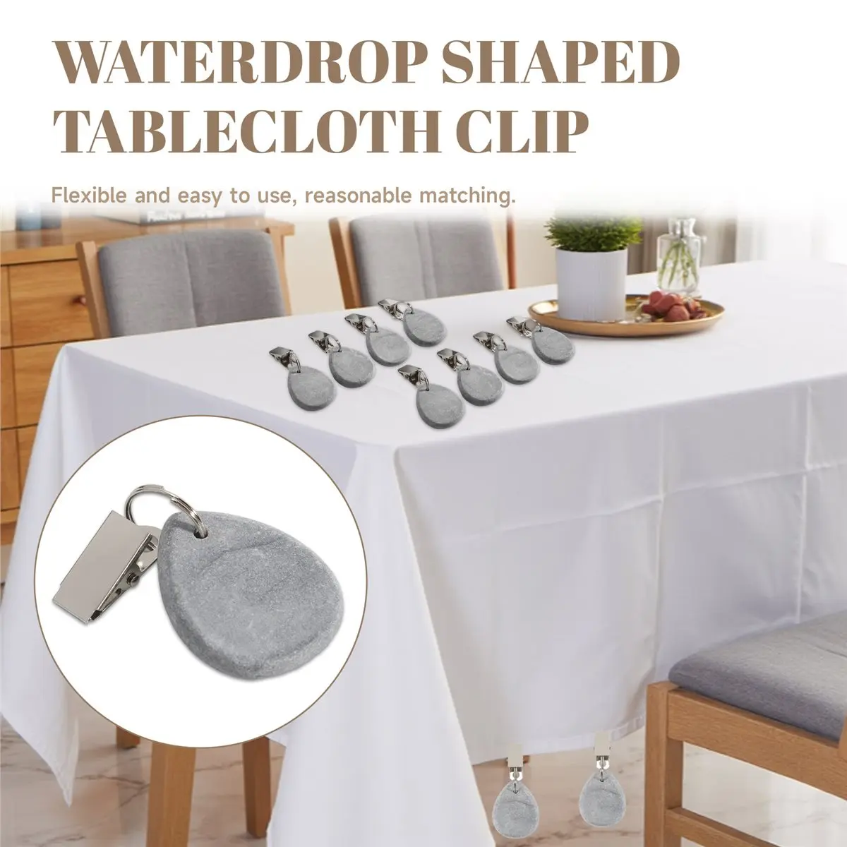 A58Z 12 Pieces Tablecloth Weights Tablecloth Pendant Teardrop Shape Table Cover Weights Stone Table Weights Hangers