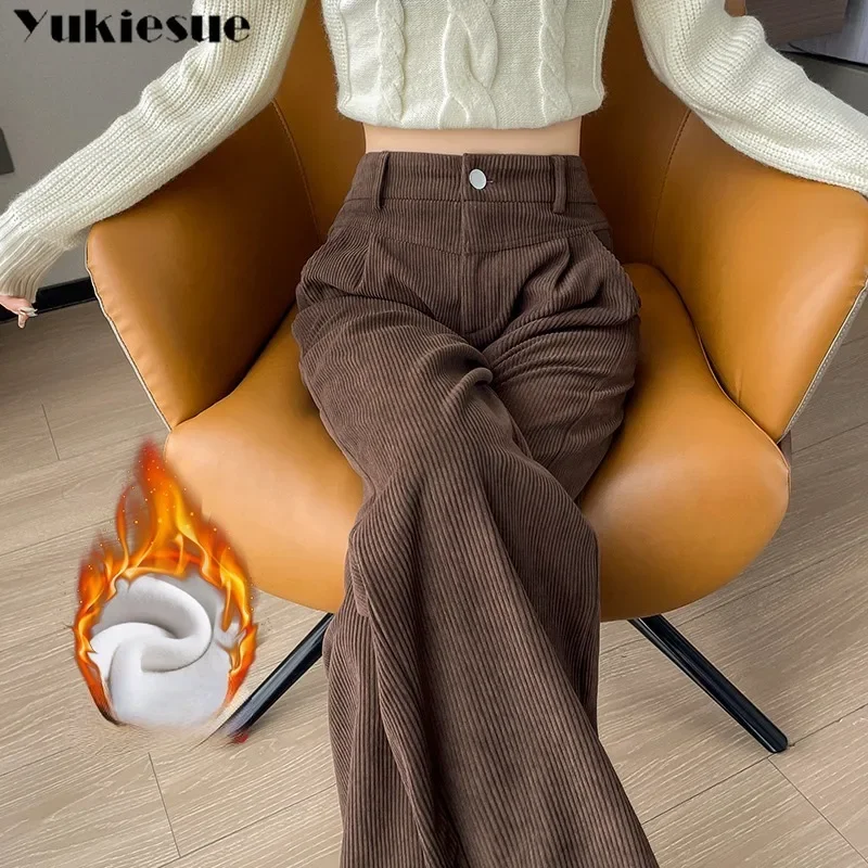 

Женские корейские брюки-клеш в стиле Харадзюку с высокой талией, длинные брюки, широкие осенние брюки, женские брюки-клеш с высокой талией, вельветовые брюки-клеш