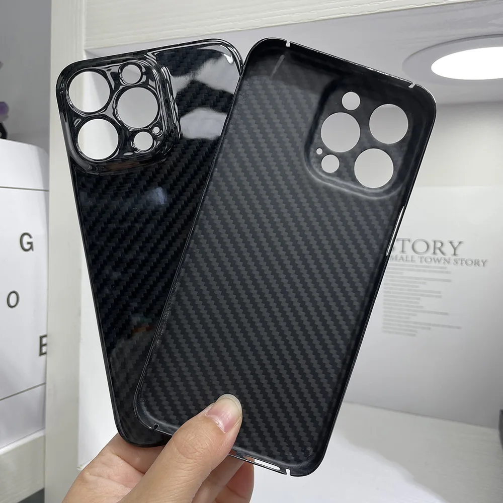 100% Real Glossy Black Aramid Carbon Fiber Case For iPhone 16 15 Pro ProMax  plus Ultra-thin Super Light Phone Cover