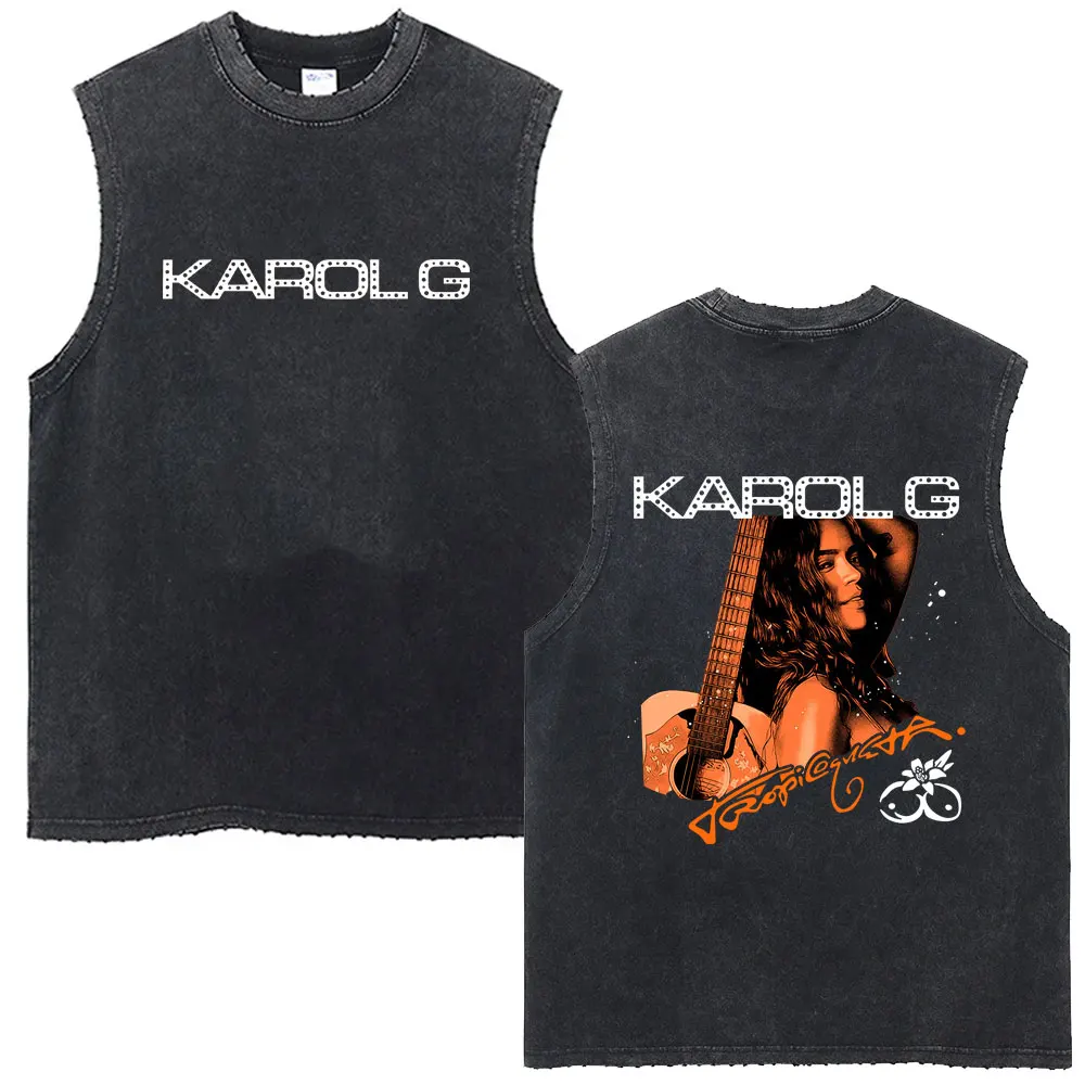 

Karol G Tropicoqueta 2025 New Album Washed Sleeveless Vest Men Women High Quality Cotton Tank Tops Male Clothing Hip Hop Tshirt