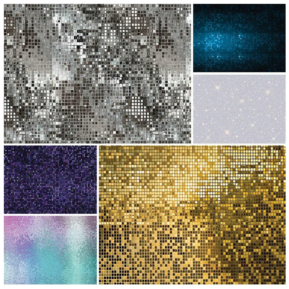 

Shiny Silvery and Golden Disco Party Photography Backdrop Cloth Flickering Mosaic Photo Background Portrait Photo Studio Props