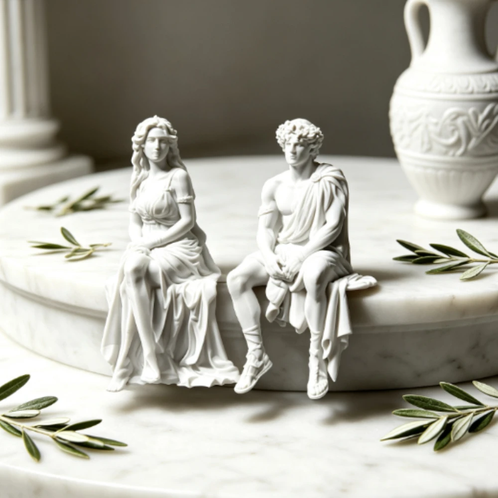 Griechischer Gott, sitzende kleine Statue, 3D-gedruckt, klassische Mythologie, männliche und weibliche Figuren, kantenhängende Desktop-Ornamente, Bücherregal-Dekoration – Detail 6
