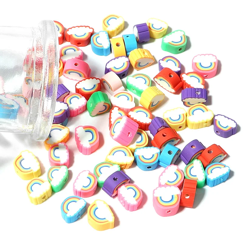 50 stücke Polymer Clay Regenbogen Wolken form Perle 10x7mm gemischte Farbe lose Perlen für Schmuck machen DIY handgemachte Armbänder Ergebnisse