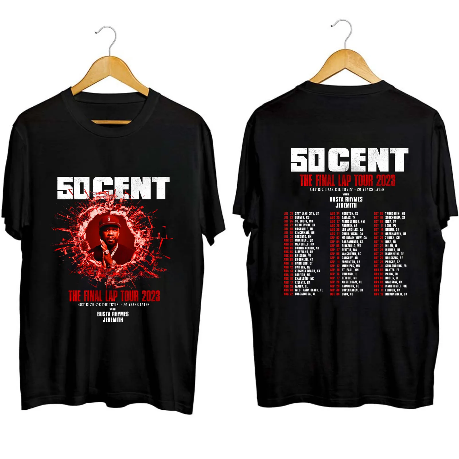 50.Cent The Final Lap Concert 2023 T-Shirt Black Cotton Unisex For Fans