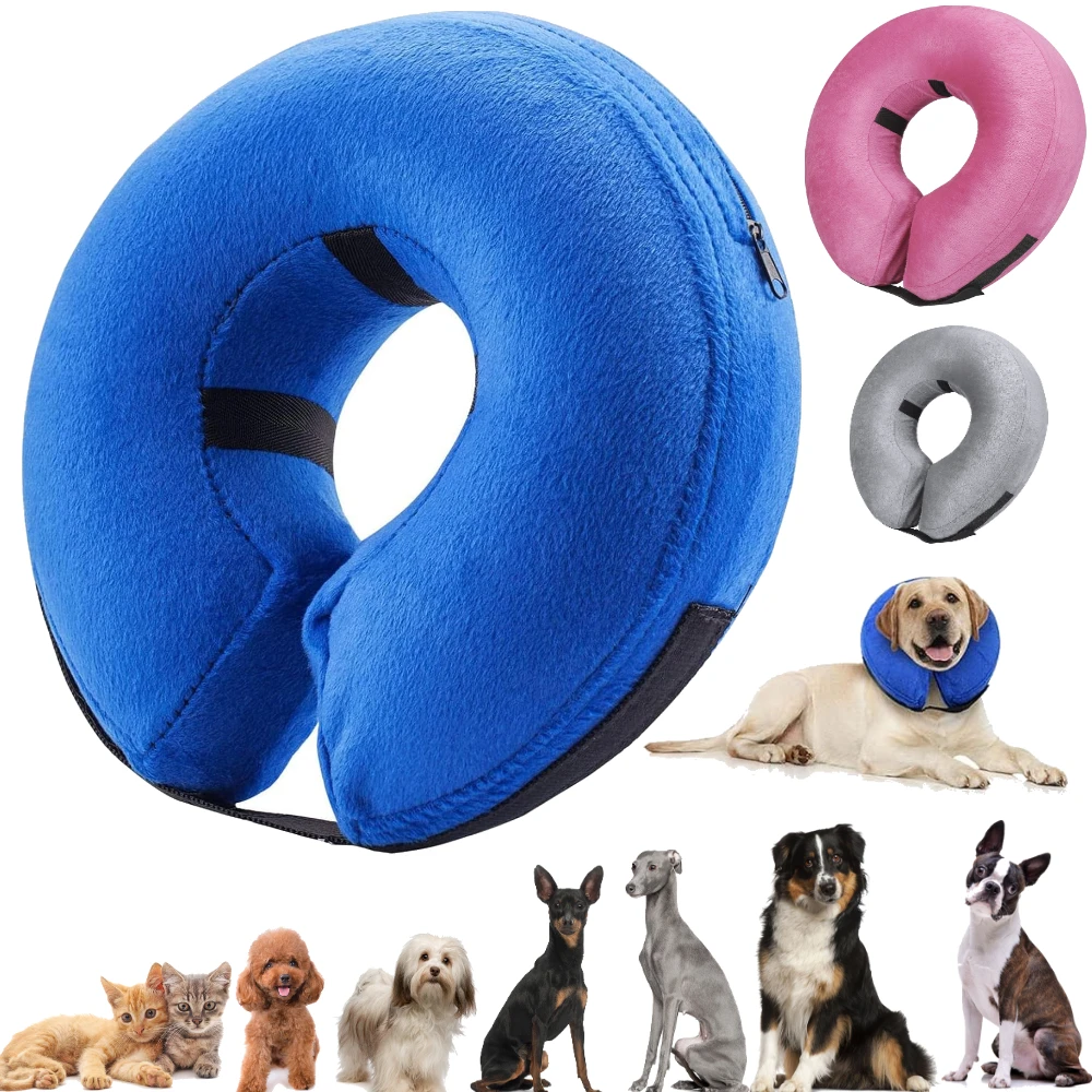 Collar para perro después de la cirugía, Collar inflable suave protector para recuperación de mascotas, para perros pequeños, medianos y grandes, gatos, beber, comer