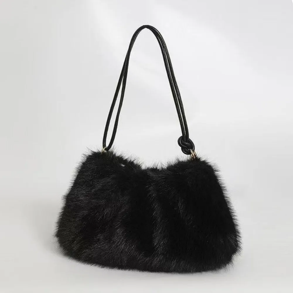 

Luxury Furry Shoulder Bag Solid Color Fluffy Tote Bag Large Capacity Soft Handbag