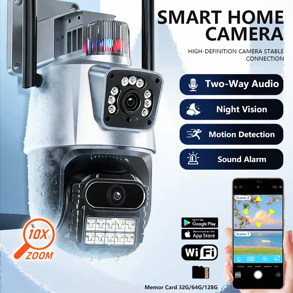 

Двойной экран, 8-мегапиксельная PTZ-камера, уличная 4K HD, двойной объектив, Wi-Fi, IP-камера безопасности, беспроводная камера видеонаблюдения с автоматическим отслеживанием