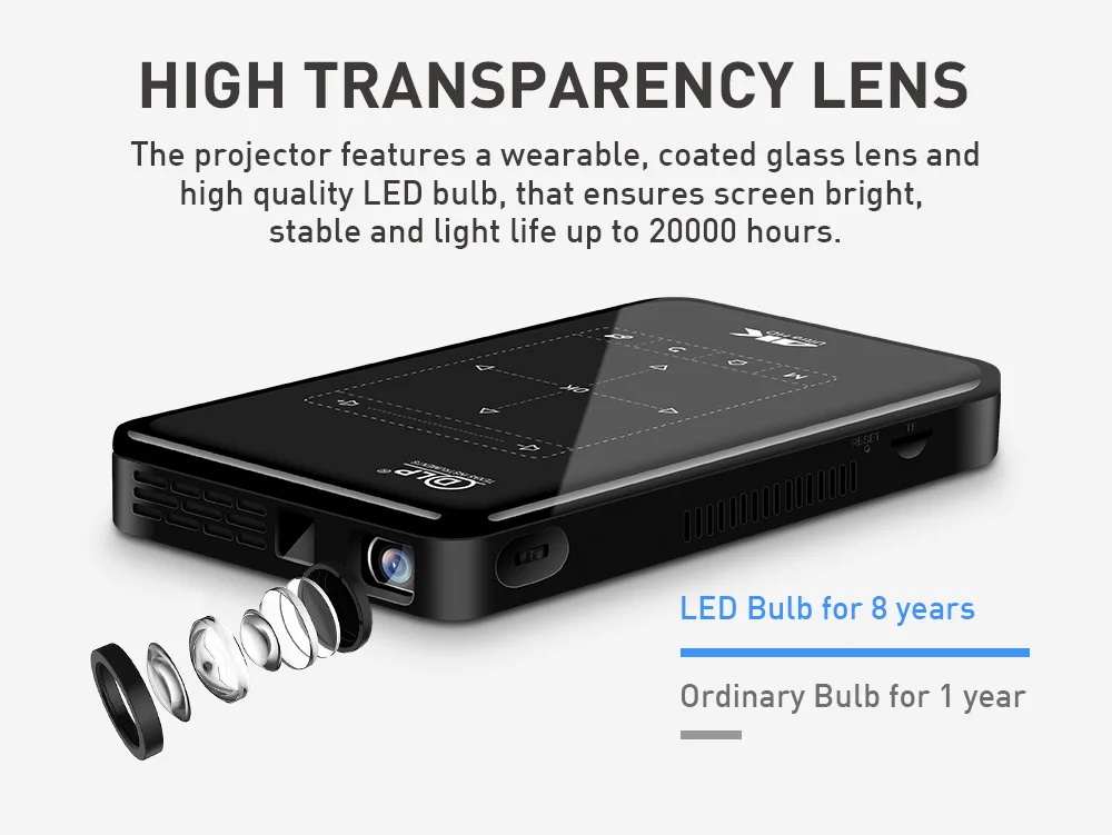 P09-II Portable DLP Mini Pocket Projector Android 9.0 2GB RAM 32GB
