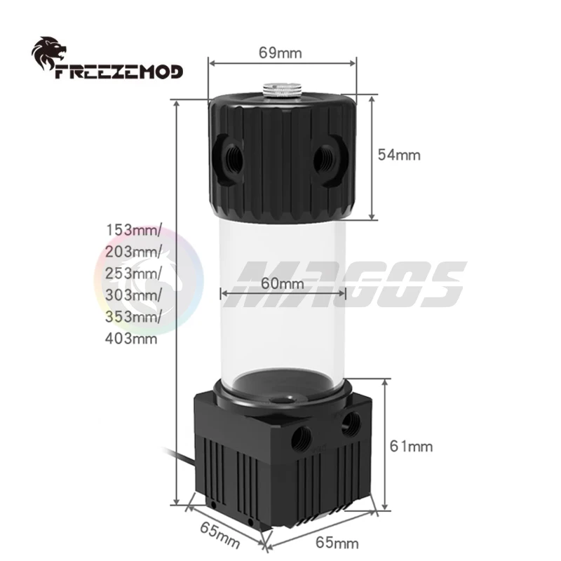 FREEZEMOD PC AIO Water Pump Kit, Magnetic Levitation+Built-in Filter,18W 780L/H,Lift 5-6m,OD60mm 15cm-40cm Length PUB-GCDCB-PO