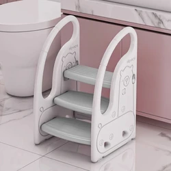 Foldable 3-Step Stool with Handles Anti-Slip Adjustable 4-in-1 Bathroom Sink Stool for Kids Toddler Potty Training Safe and