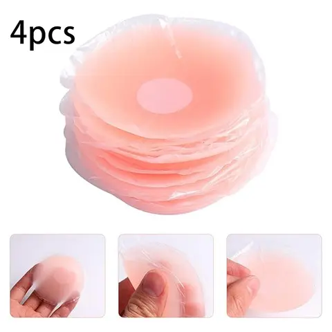 4 Pcs Silicone Nipple Covers, Invisible & Reusable. 8x8cm, Adhesive, for Backless Dresses