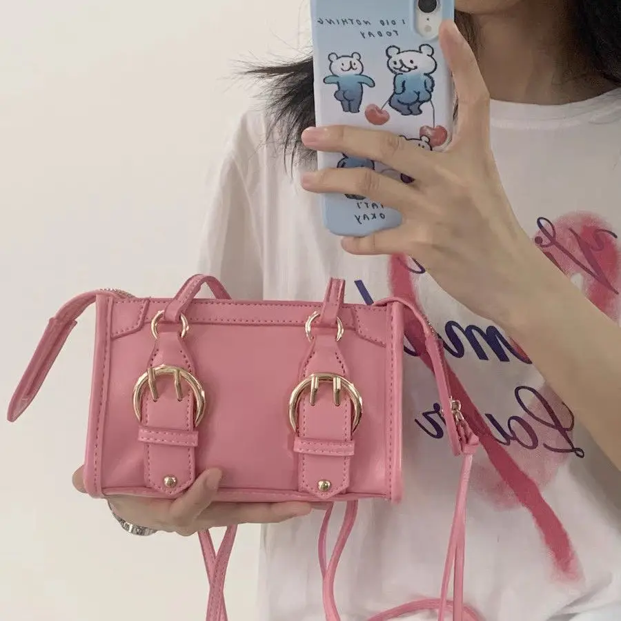 JIAERDI Harajuku Pink Y2k Messenger Bag Women Summer Sweet Girls Folds Cloud Square Bags Ladies Fairycore Solid Crossbody Bags