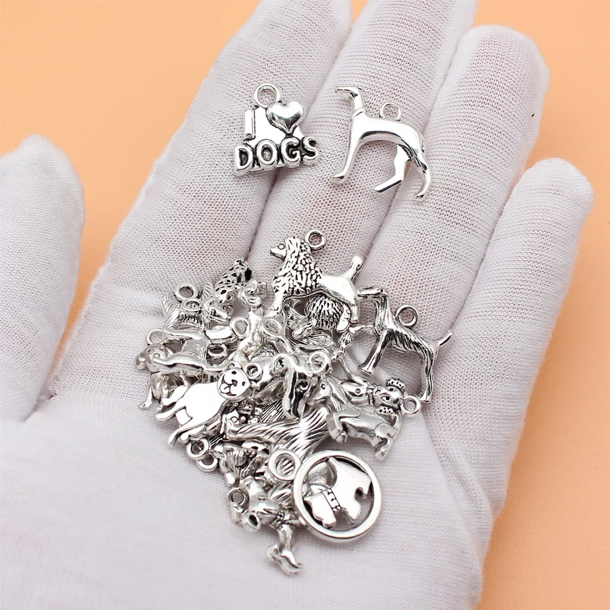 24pcs Antique Silver Color Dog Charms Collection For DIY Jewelry Making, 24 Styles, 1 of Each