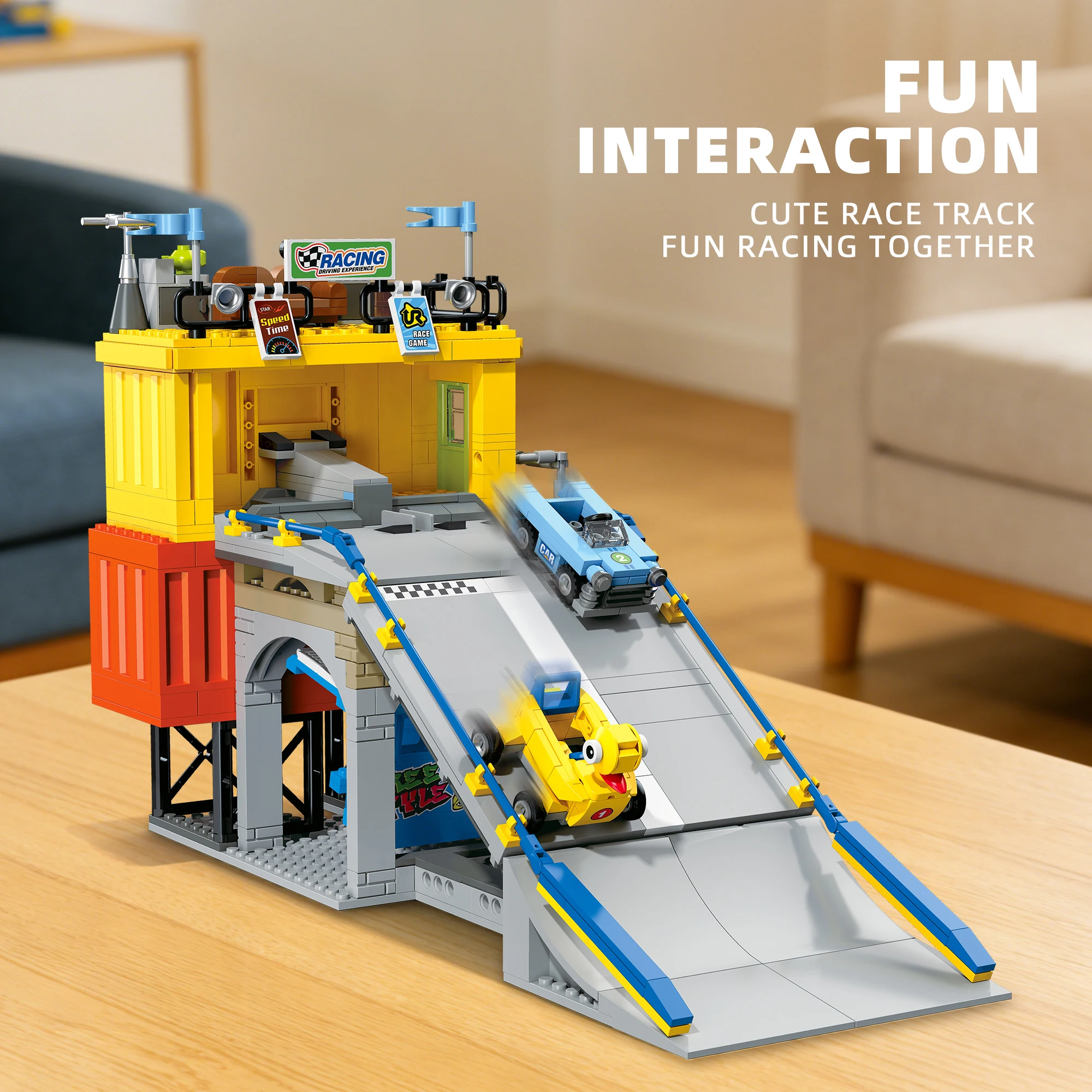 

Action Speed Ramp Racing Building Blocks Container Base Track Set Interactive Car Launcher Model Toy Educational STEM Gift Boys