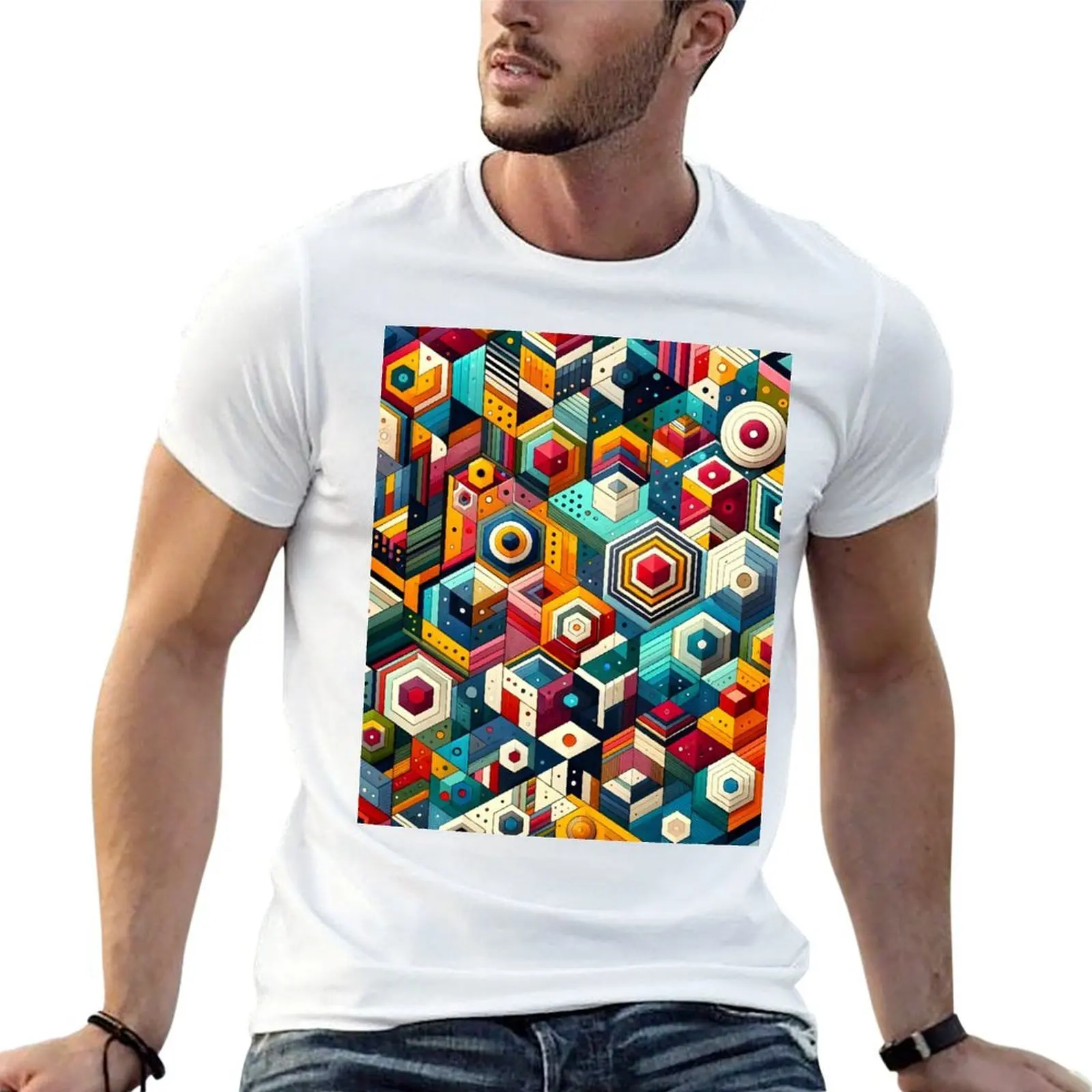 

Abstract Geometric Pattern Art - Vibrant Low Poly & Isometric Design T-Shirt man t shirts for men t shirt man plain T-Shirt