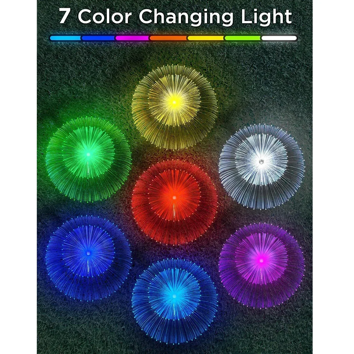 Double Jellyfish Solar Light 7 Gradient Colors Solar Garden Light LED Fiber Optic Lamp Outdoor Waterproof Decoration Ground Lamp