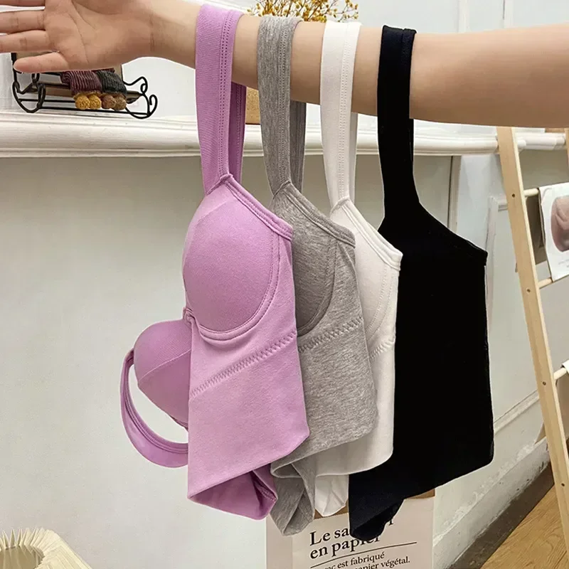 Neck Crop Women Beautiful Sleeveless Push Comfortable Cup Top 2023 Soft New Camisole Sexy Back Wireless Fixed Up