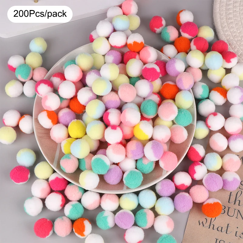 200Pcs Macaron Pompom Plush Balls 15-25mm Fluffy Pompones High Elastic Two-color Gradient DIY Decor Accessories