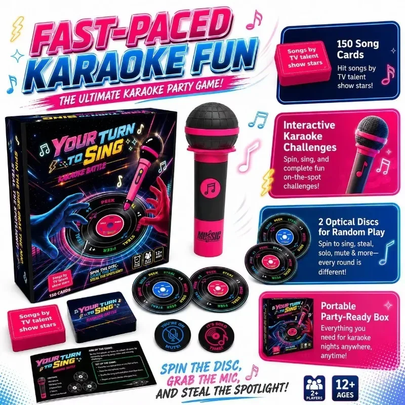 @Grab The Mic Karaoke Battle Game Party Singing Game Set With Microphone Cards For Adult Family Game Night