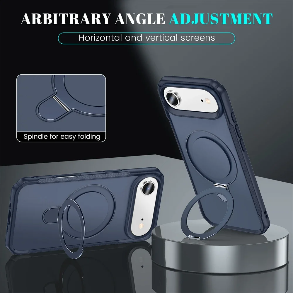 Hoge Kwaliteit Metalen Ring Stand Matte Magnetische Telefoon Case voor IPhone 17 Air 16 15 14 13 12 Pro Max Plus harde Zware Bescherming Cover