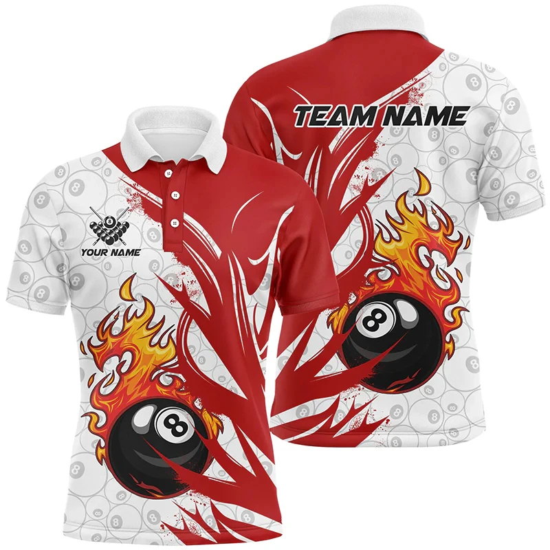 

Trendy Billiards Graphic 3D Print Men's Polo Shirt Custom Name Team Top Summer Casual Breathable Short Sleeve Lapel Button Shirt