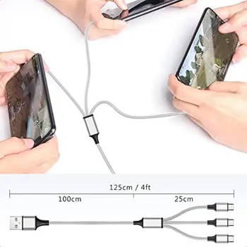 Puxnoin 多功能充電線 USB C 分線器 3 合 1 快速充電線,帶 3 個 Type-C 公頭端口,兼容手機 9 最佳銷售 USB-C 分線器線纜 - №5