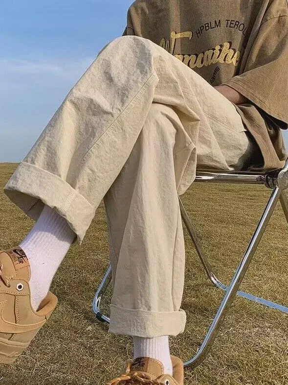 

Loose Cotton Linen Men's Summer Casual Pants Straight Leg Spor Loose Fit Breathable Comfortable Youthful Sle Khaki Color