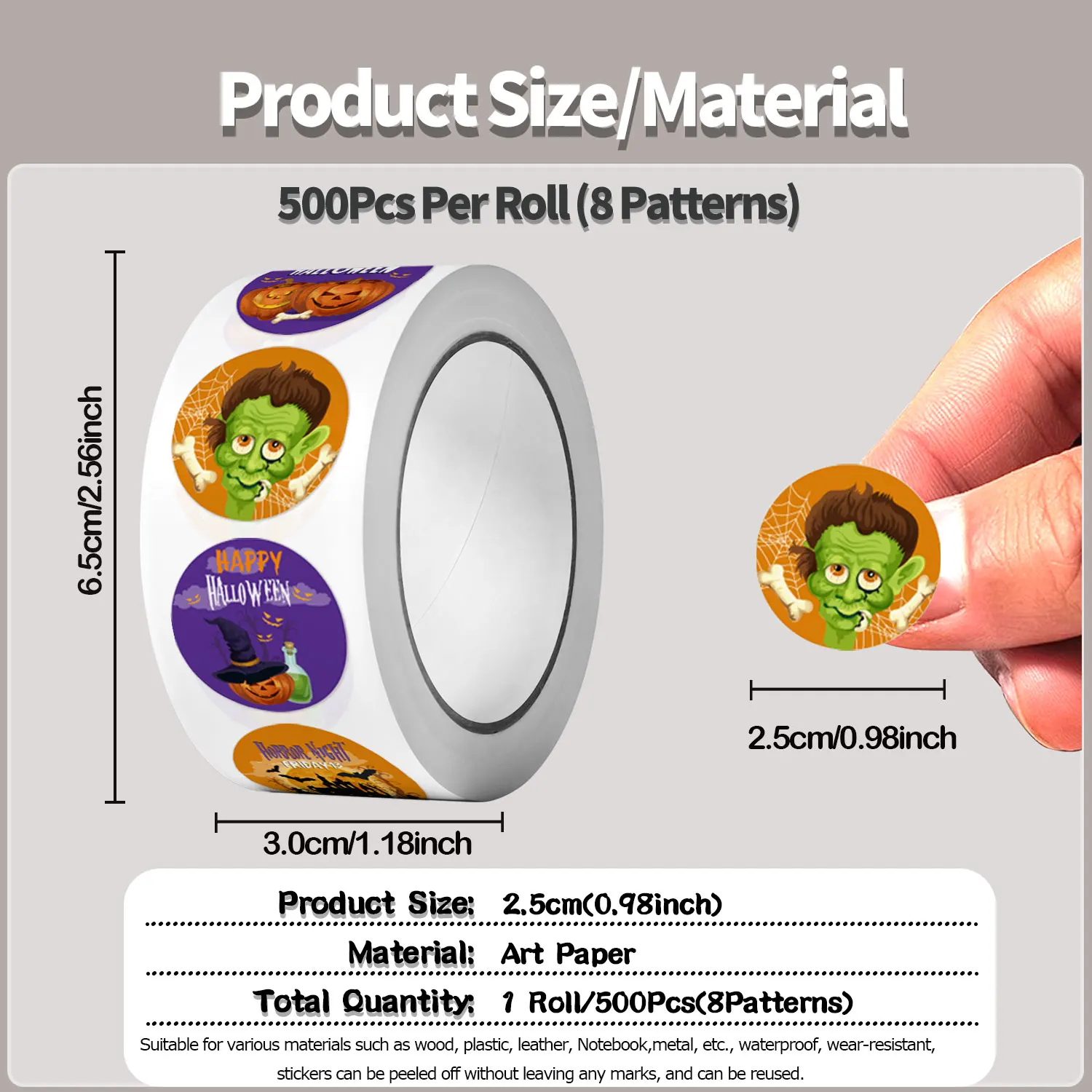 500 قطعة الكرتون المستديرة عيد الهالوين/جميع القديسين ملصقات 2.5 سنتيمتر/1 ''لفة DlY الحرفية الديكور سجل القصاصات التسمية هدية الختم