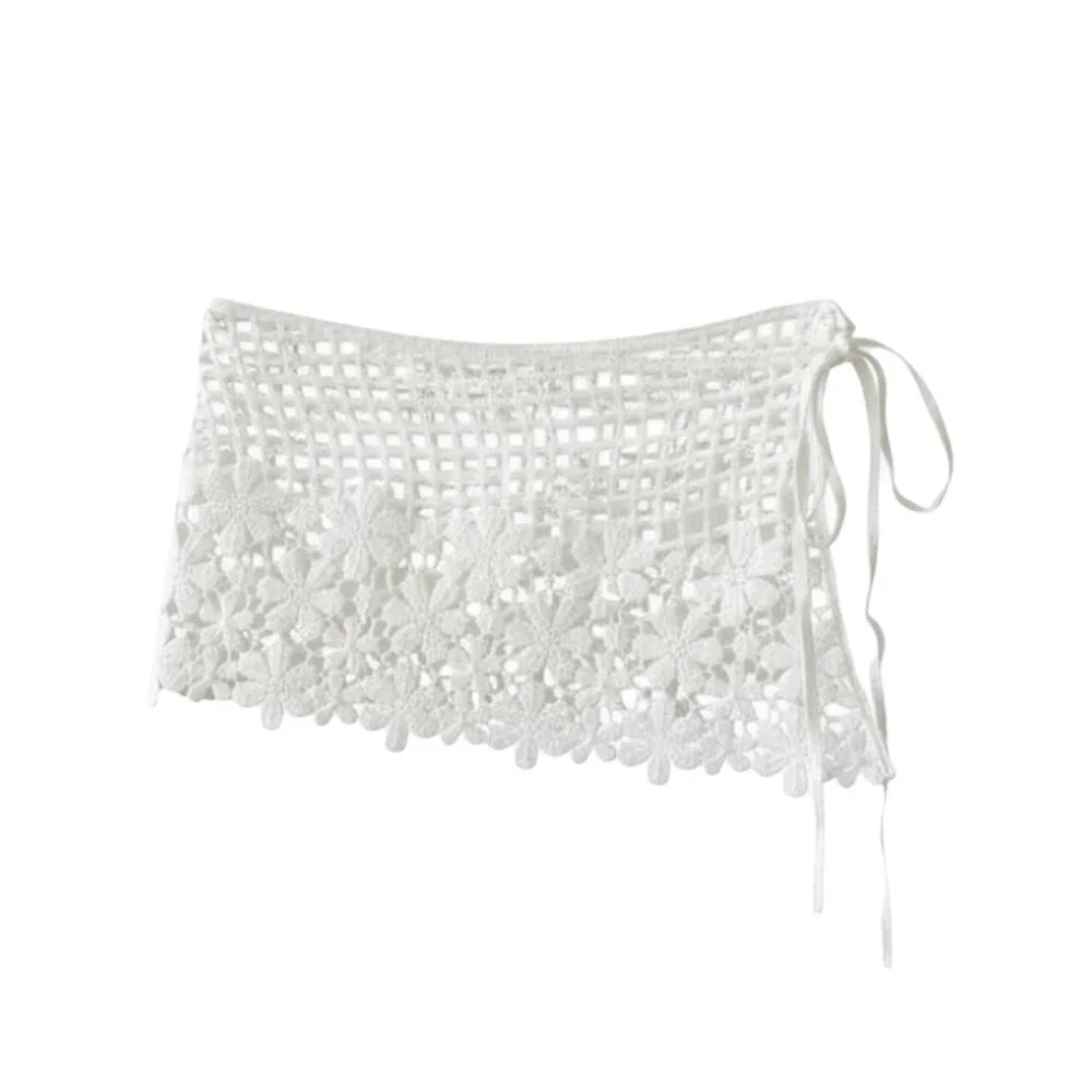 

Embroidered Waistband Crochet Flower Butt Curtain Vintage False Two-piece White Hollow Fake Collar Elegant Pants Decor