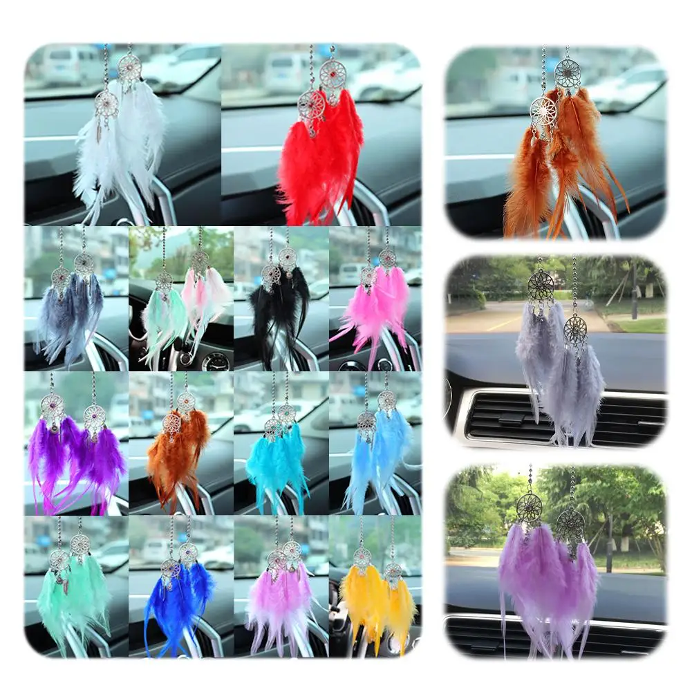 Double Wind Chimes Mini Dream Catcher Car Interior Mirror Car Pendant Decor Car Accessories Hangings Multi Rearview A8q6