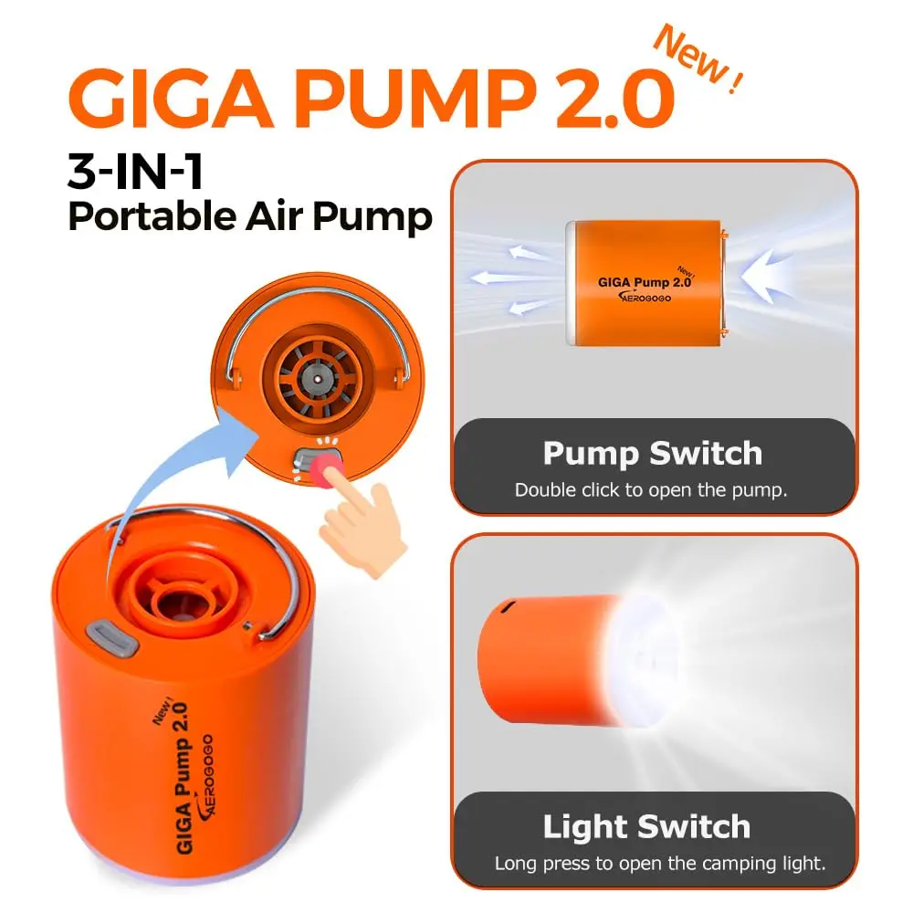 Neue Giga Pumpe 2,0 Mini Luftpumpe 3 in 1 Outdoor Camping Laterne Vakuumpumpe für Matratze Schwimm ring Luftkissen