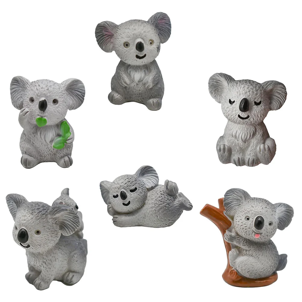 6 Pcs Micro Landscape Koala Ornament Mini Resin Figures Statue Miniature Figurines Toy Animals