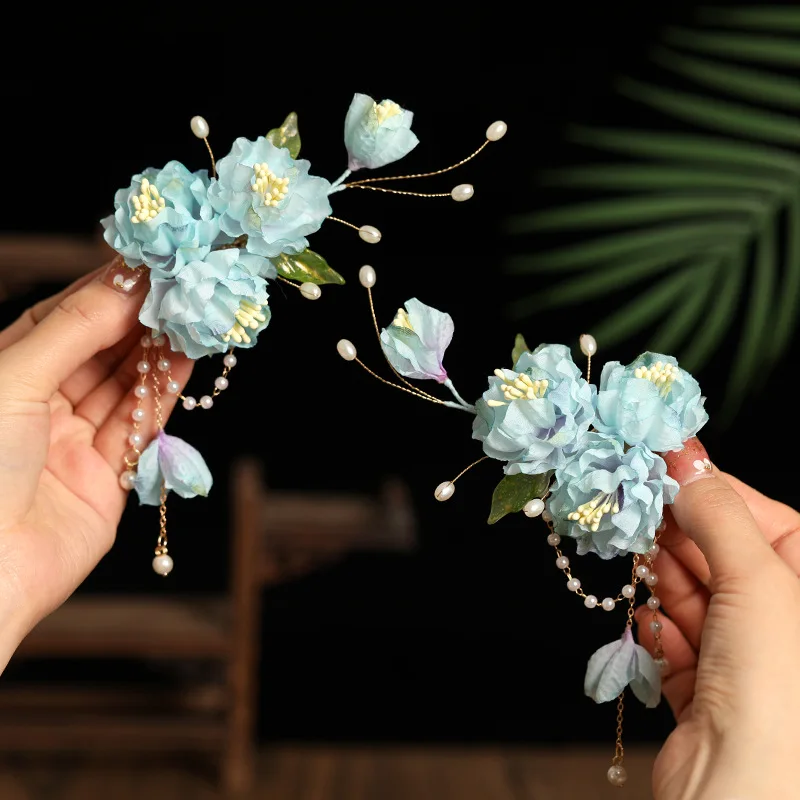 

2 шт., заколки для волос с цветами, боковые зажимы, ретро китайская мода, ювелирные изделия с бахромой, длинная подвеска с кисточкой, головной убор для женщин и девочек, платье ханьфу