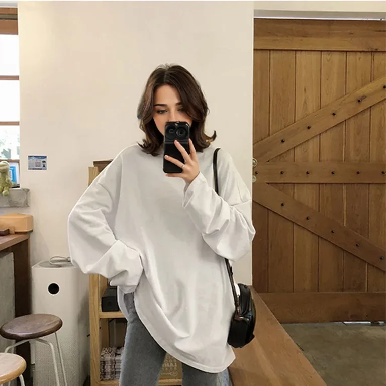 Long Sleeve T-shirt Women Autumn Winter Inner Wear White Base Shirt Lazy Style Loose Versatile Medium Length Top