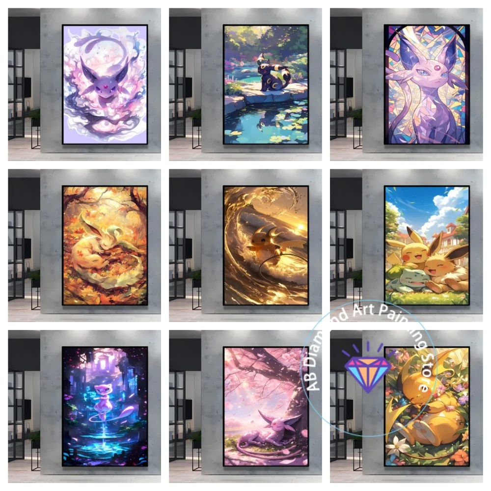 

Square Round AB Diamond Painting Kit Pokemon Mewtwo Espeon 5D DIY Diamond Embroidery Handmade Art Gift Crafts Home Decor Gift