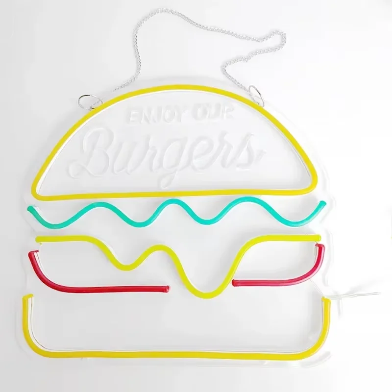 Hamburger Pizza Fries Neon Light For Business Shop Restaurant Eating House Wall Led Sign Fast Food Shop Cinema  Party Decoration