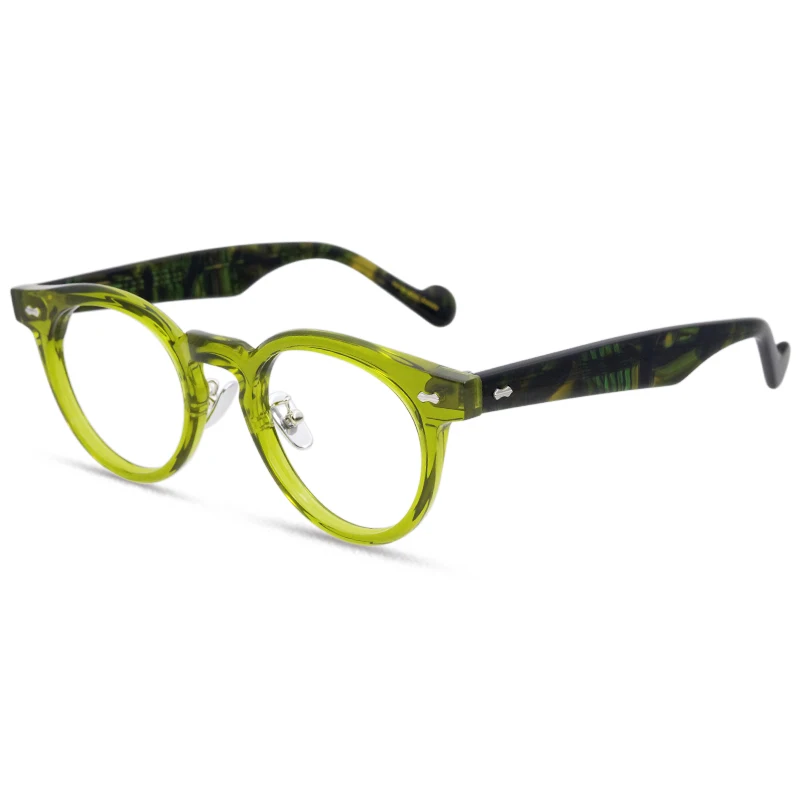 

Classic artistic retro metal nose pad acetate glasses frame with unique color matching design optical lens 9641