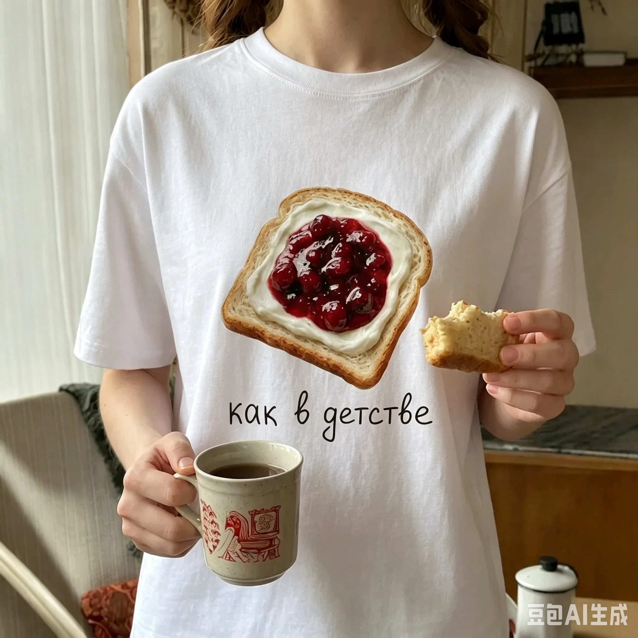 Fashion Russian Women's White Oversized Cotton T-Shirt 