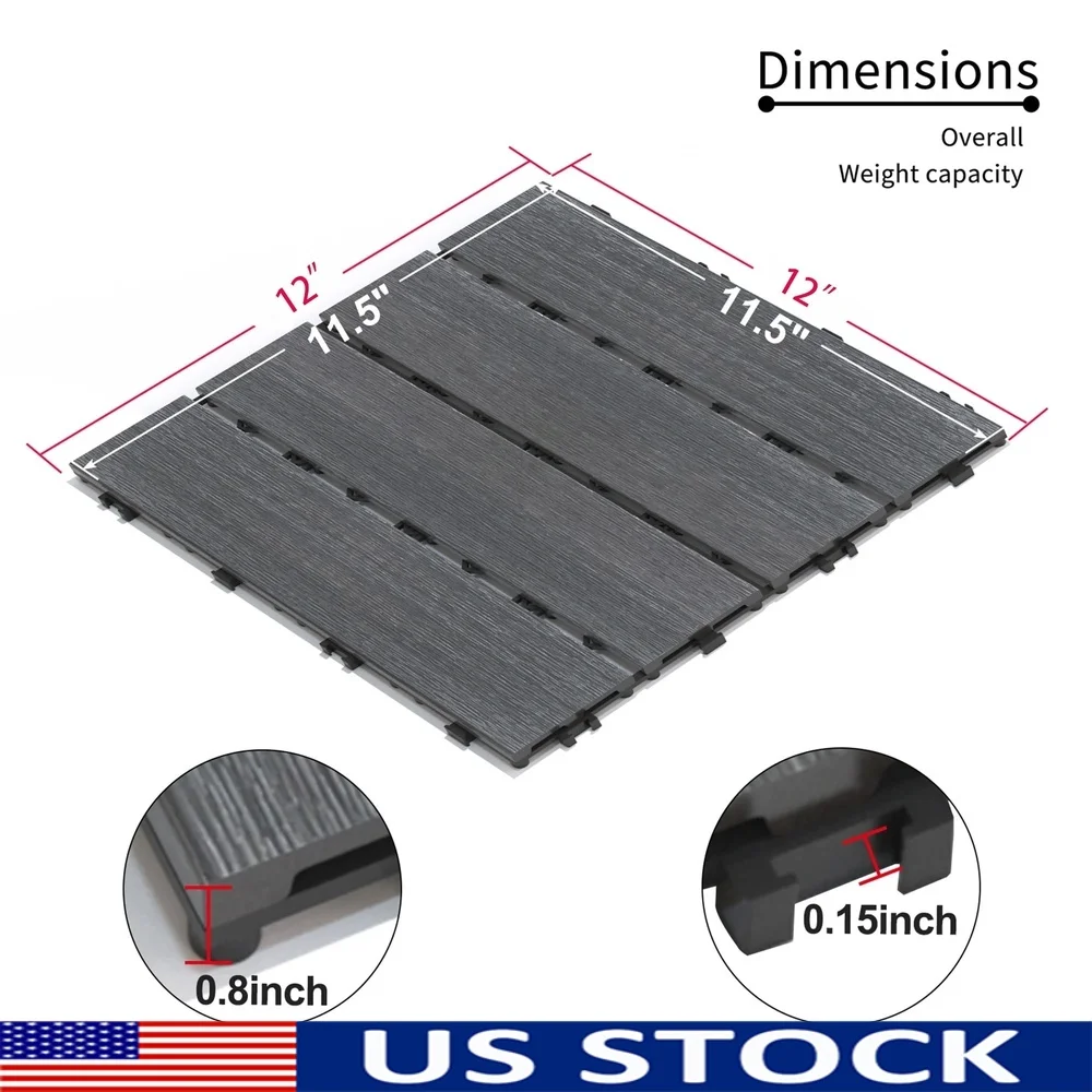 11 قطعة بلاط سطح السفينة المتشابكة في الهواء الطلق WPC الأرضيات سهلة التركيب DIY بها بنفسك تركيب مقاوم للماء دائم لغز تصميم الباحات شرفات #1