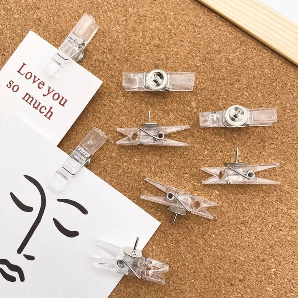 20Pcs/Box Mini Transparent Clip Push Pins Creative DIY Thumb Tacks Plastic Reusable Pushpins with Clips Office&School Supplies