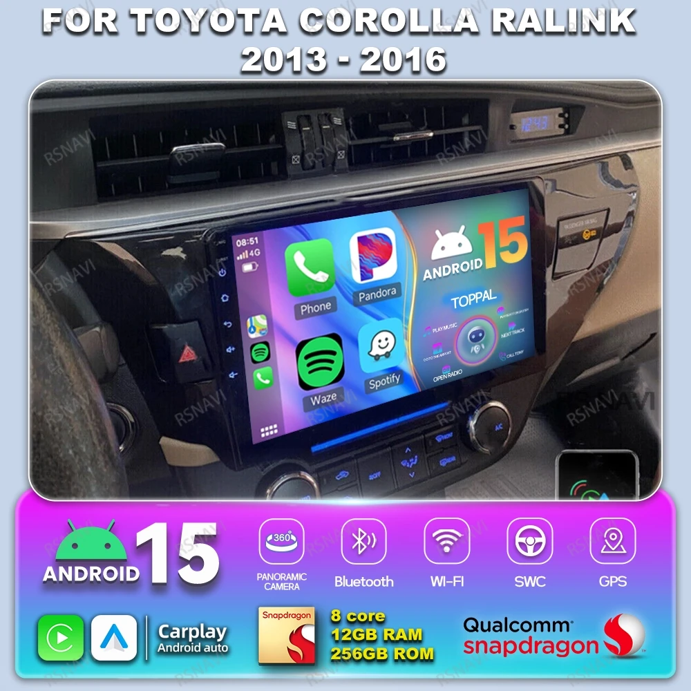 

Автомобильный радиоприемник Android 15 для Toyota Corolla Ralink 2013 2014 2015-2016 Qualcomm DSP WIFI + 4G NO 2DIN Navigation Wireless