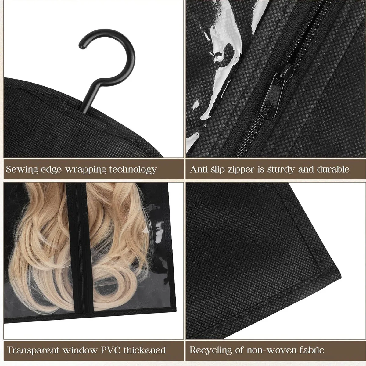 Tas penyimpanan ekstensi rambut panjang, 2pcs/4pcs/6 buah tas penyimpanan Wig anti debu Non-Woven dengan gantungan plastik untuk pengatur Salon rumah