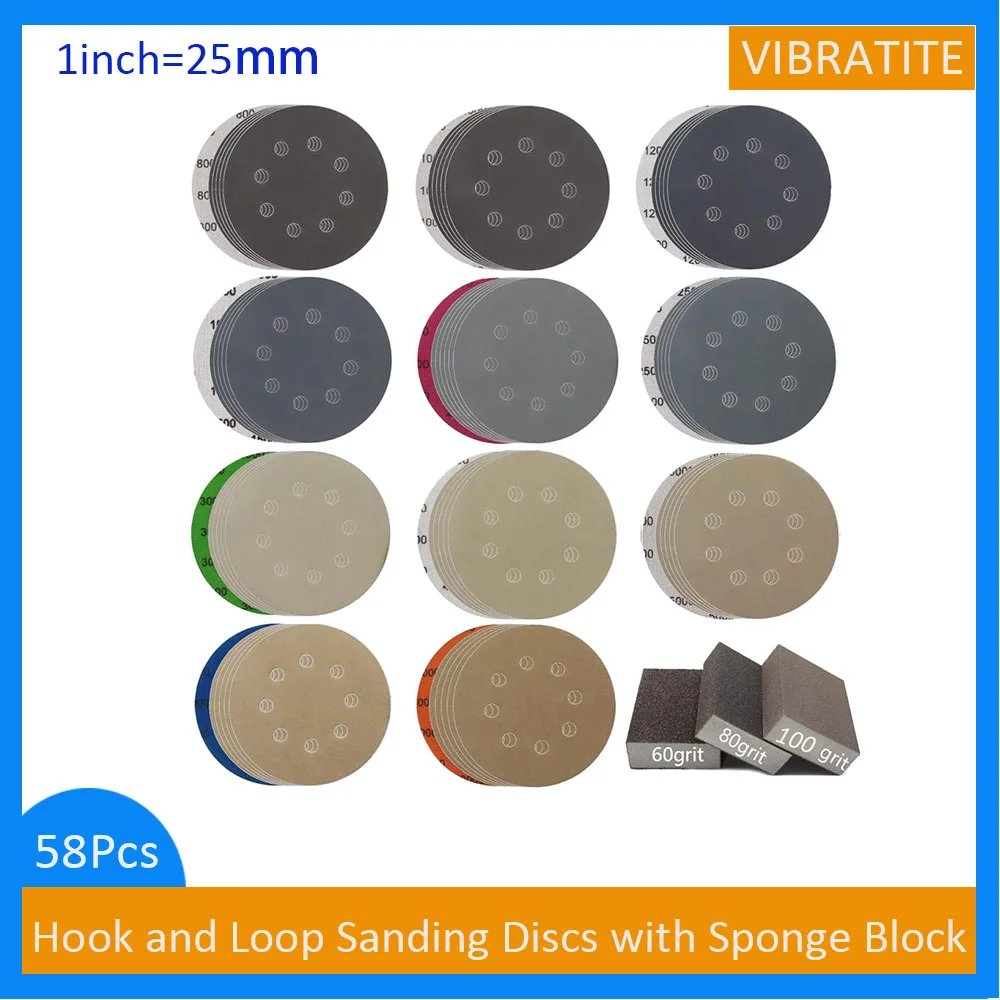 

55Pcs 5Inch 8hole Sandpaper Hook and Loop Sanding Discs with Sponge Block, Wet Dry Sandpapers for Car Metal Sanding Polishing