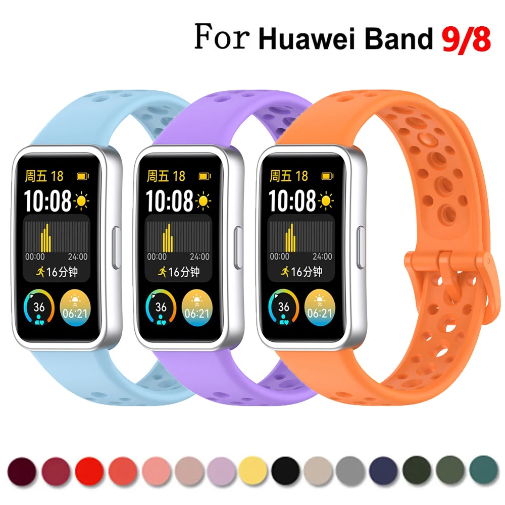 Respirável Silicone Wristband para Huawei Watch, Watch Strap, Acessórios de Substituição, Band 8, 9