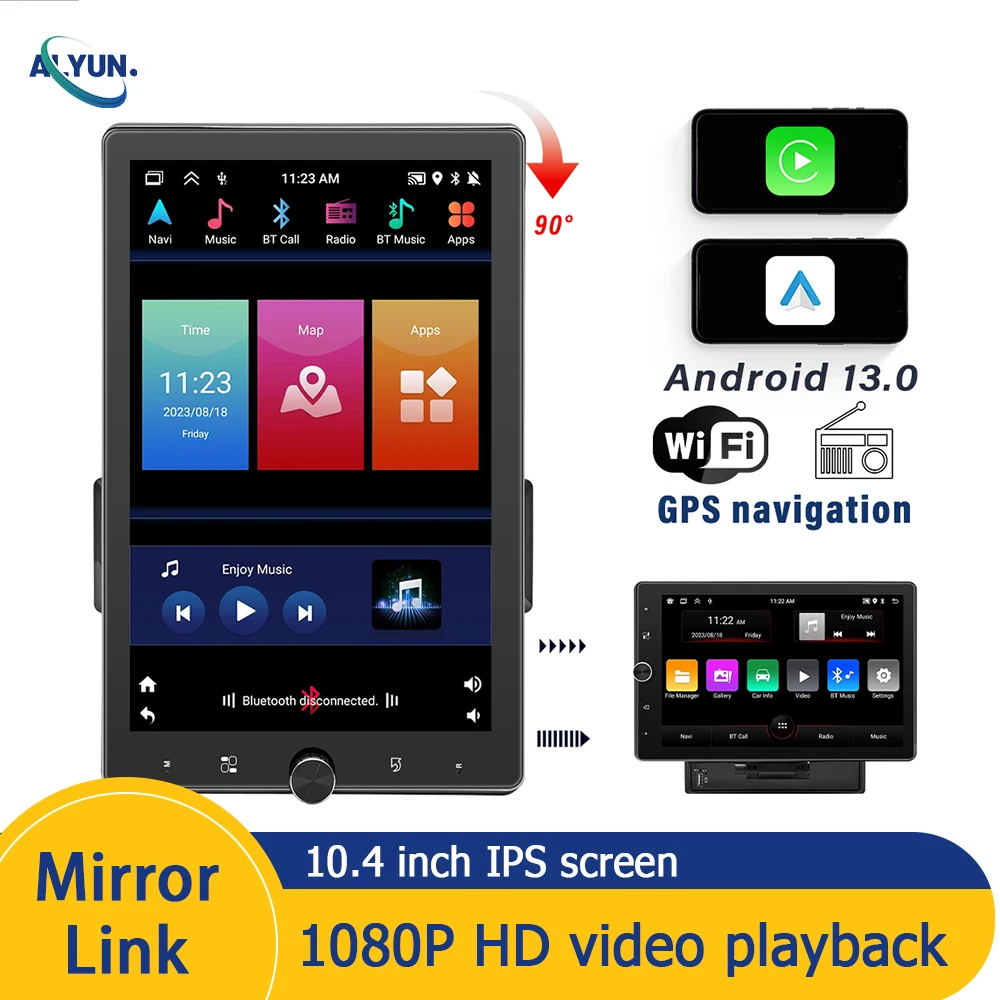 

Автомагнитола 1Din, 10,4 дюйма, Android 13, ручной вращающийся экран, HD 1080P IPS, мультимедийный плеер, Bluetooth, Wi-Fi, Авторадио для Carplay