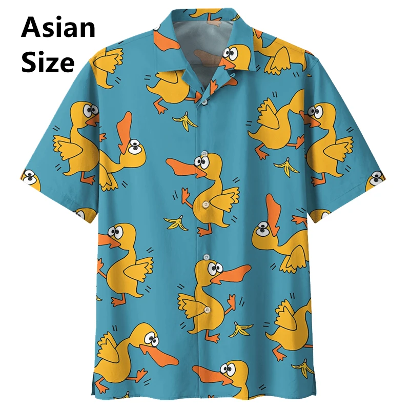 Funny Duck Pattern Hawaiian Shirt For Men Summer 3d Animal Printed Shirts Top Lapel Short Sleeves Women Loose Blouse Y2k Clothes