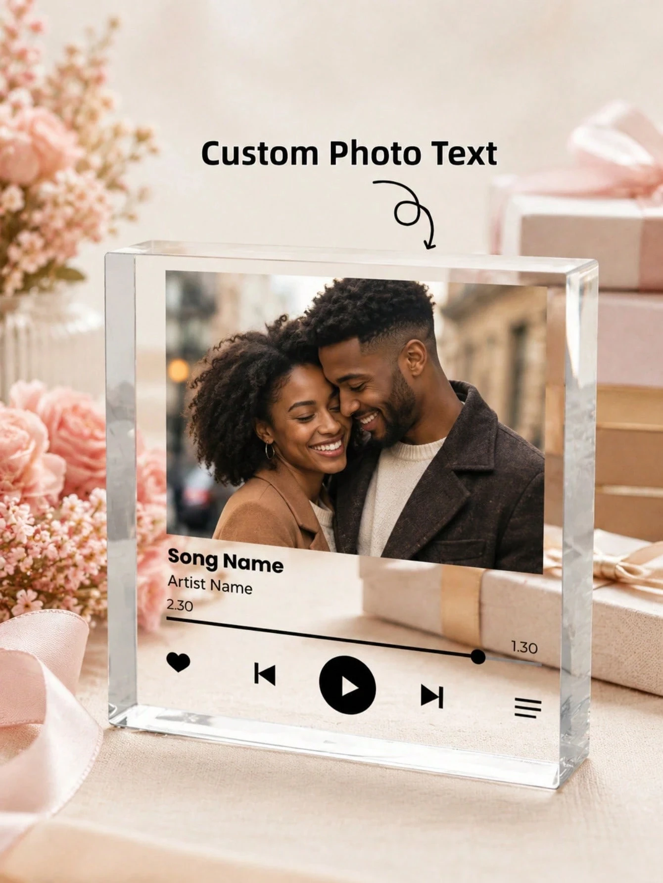 Personalized Acrylic Photo Plaque With Music, Customizable Romantic Gift For Valentine's Day, Anniversaries