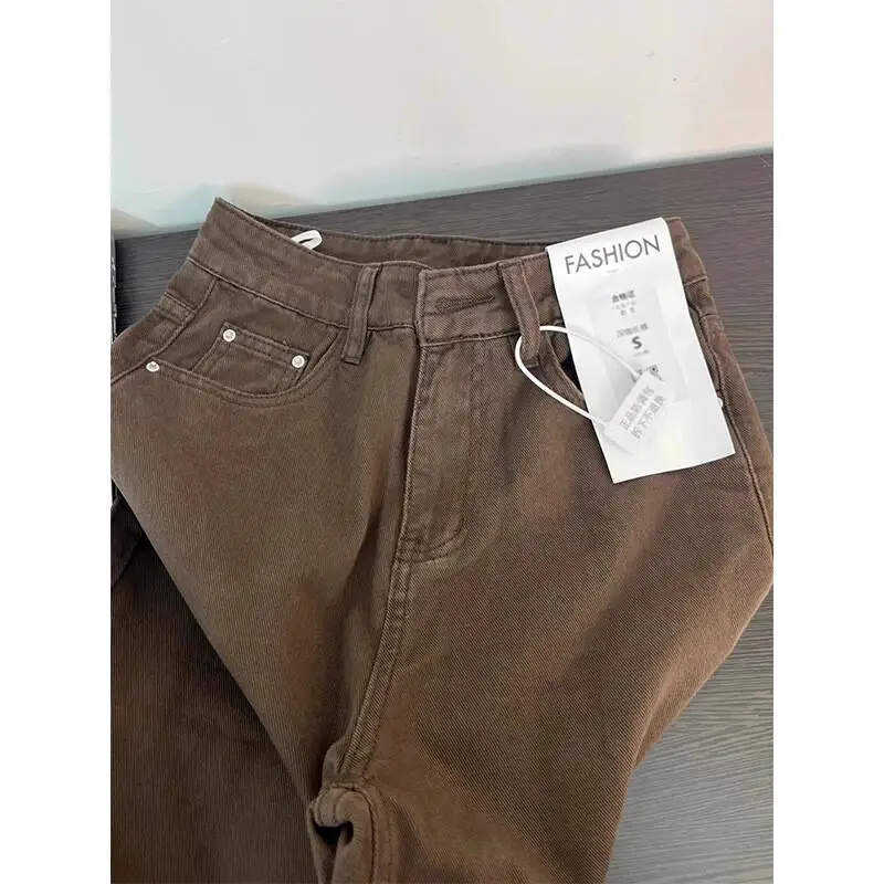 American style Women's Pants retro straight cut jeans autumn new model loose high waist Slimming versatile wide-leg pants