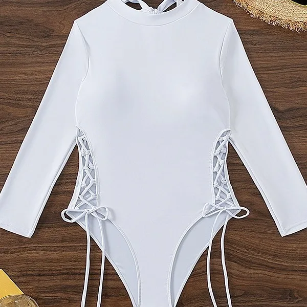 

2024 Surfing Sport Swimsuit Long Sleeves Women One Piece Suits Swimsuit Swimwear Solid Monokini Bathing Suit Bodysuit Female